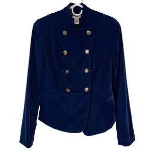 Vtg Cache Blue Velvet Double Breasted Military Peplum‎ Crop Jacket Steampunk 0